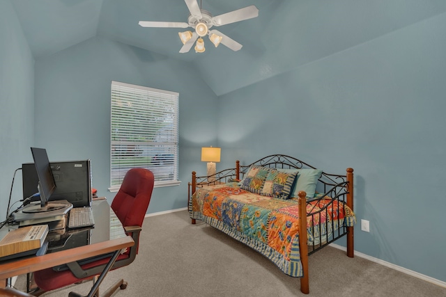 1804 Morning Mist Trl, Flower Mound, TX 75028 - carpeted bedroom featuring lofted ceiling, a desk, and ceiling fan