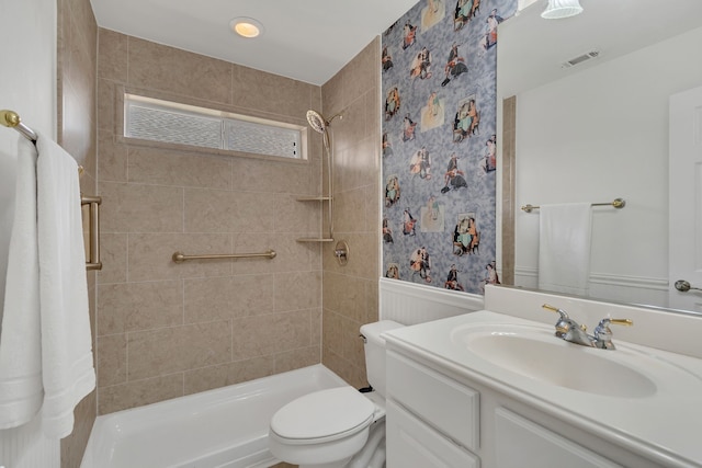 1804 Morning Mist Trl, Flower Mound, TX 75028 - full bathroom featuring a wainscoted wall, vanity, and wallpapered walls