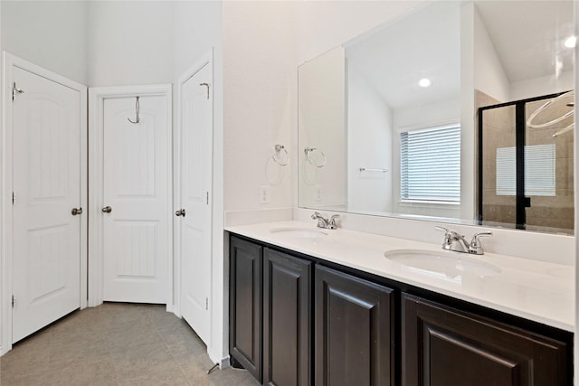 9220 Nevis Dr, Fort Worth, TX 76123 - full bathroom featuring double vanity, a tile shower, and tile patterned floors