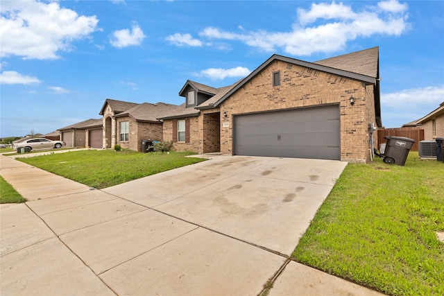 9220 Nevis Dr, Fort Worth, TX 76123 - view of front facade with brick siding, a garage, driveway, central AC, and a shingled roof