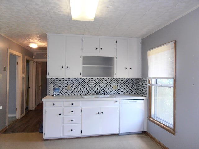 2108 Norwood Ln, Arlington, TX 76013 - kitchen with dishwasher, light countertops, backsplash, and open shelves