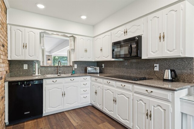 2173 Fairway Acres Dr, Argyle, TX 76226 - kitchen featuring black appliances, a sink, white cabinetry, backsplash, and recessed lighting