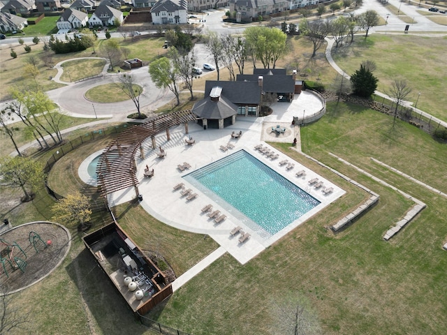 2125 Swanmore Way, Forney, TX 75126 - aerial view of property and surrounding area with a pool and nearby suburban area