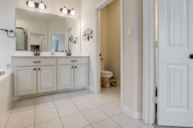 3129 Greymoore Dr, Anna, TX 75409 - full bathroom with toilet, tile patterned floors, a garden tub, double vanity, and a shower with shower door
