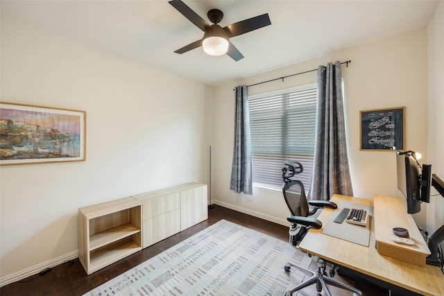 3129 Greymoore Dr, Anna, TX 75409 - office space featuring baseboards, a ceiling fan, and dark wood-type flooring