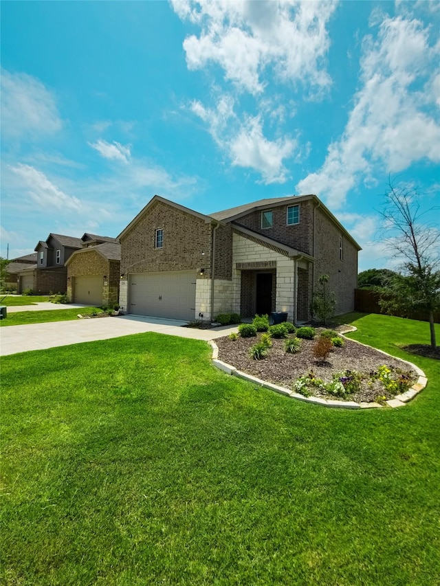 254 Lake Erie Dr, Princeton, TX 75407 - view of front of property with driveway, a front lawn, a garage, and brick siding