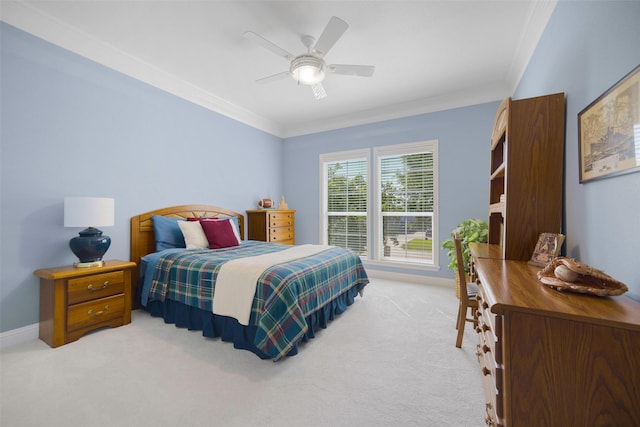 2410 Gail St, Royse City, TX 75189 - bedroom featuring light colored carpet, crown molding, baseboards, and a ceiling fan