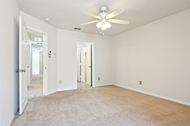 8604 Preston Wood Dr, Mckinney, TX 75072 - unfurnished bedroom featuring attic access, light carpet, baseboards, and a ceiling fan