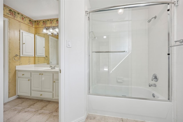 1612 University Dr, Allen, TX 75013 - bathroom with vanity, bath / shower combo with glass door, and baseboards