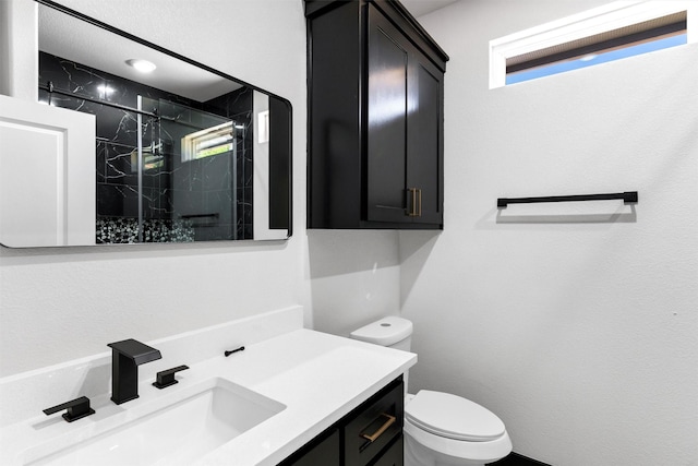 2519 Lakeridge Dr, Granbury, TX 76048 - full bathroom with a marble finish shower, toilet, and vanity