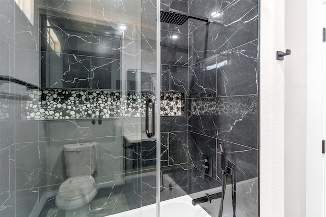 2519 Lakeridge Dr, Granbury, TX 76048 - bathroom with a marble finish shower and toilet