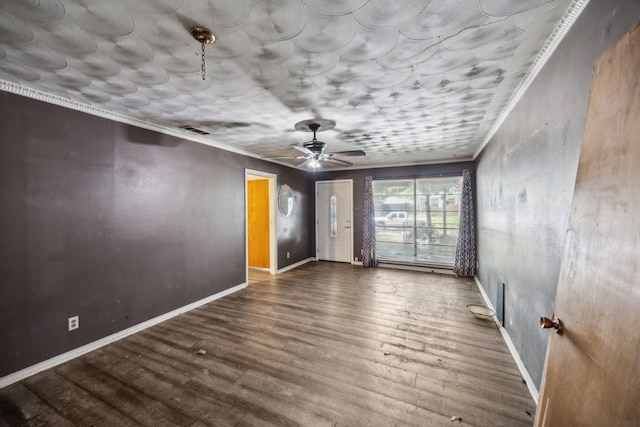 4518 Live Oak Dr, Mesquite, TX 75150 - unfurnished room with a ceiling fan, ornamental molding, wood finished floors, and baseboards