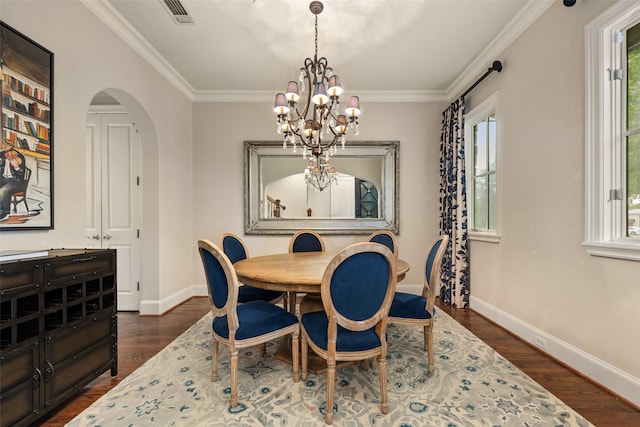 4702 Dexter Ave, Fort Worth, TX 76107 - dining space with baseboards, plenty of natural light, dark wood-style flooring, and ornamental molding