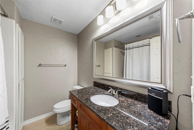 802 Walden Ct, Allen, TX 75002 - full bath with toilet, tile patterned floors, vanity, and a shower with shower curtain