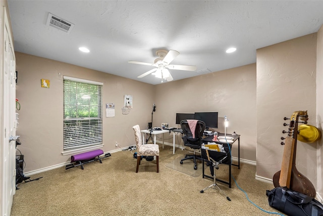 802 Walden Ct, Allen, TX 75002 - home office with carpet, baseboards, a ceiling fan, and recessed lighting