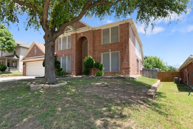 4620 Friars Ln, Grand Prairie, TX 75052 - view of front of house featuring brick siding, a garage, central air condition unit, and concrete driveway