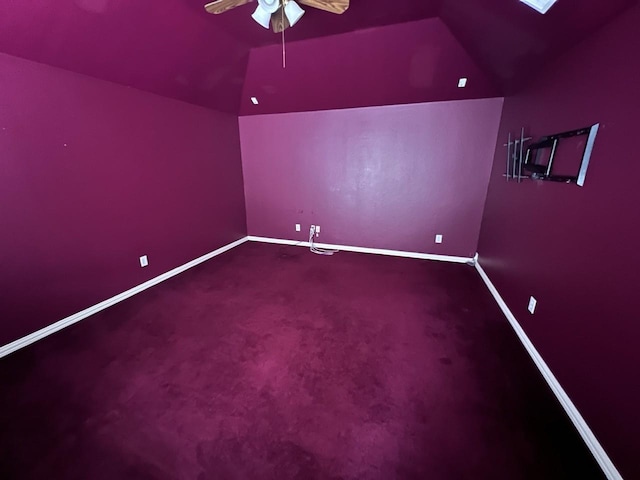 8205 Fountain Springs Dr, Plano, TX 75025 - cinema with a ceiling fan, vaulted ceiling, baseboards, and carpet flooring
