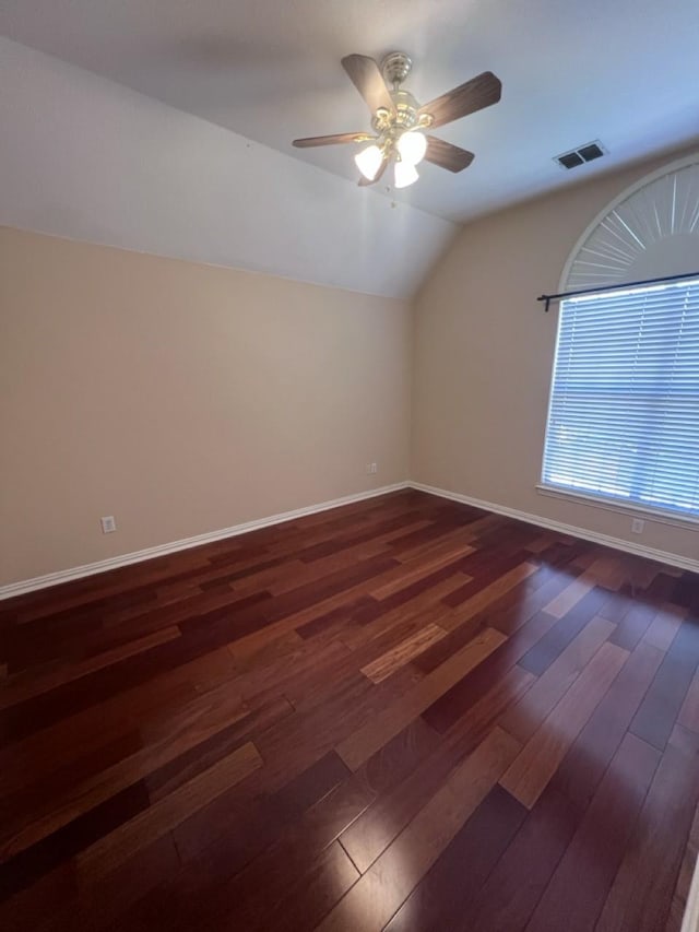 8205 Fountain Springs Dr, Plano, TX 75025 - additional living space with vaulted ceiling, dark wood finished floors, ceiling fan, and baseboards