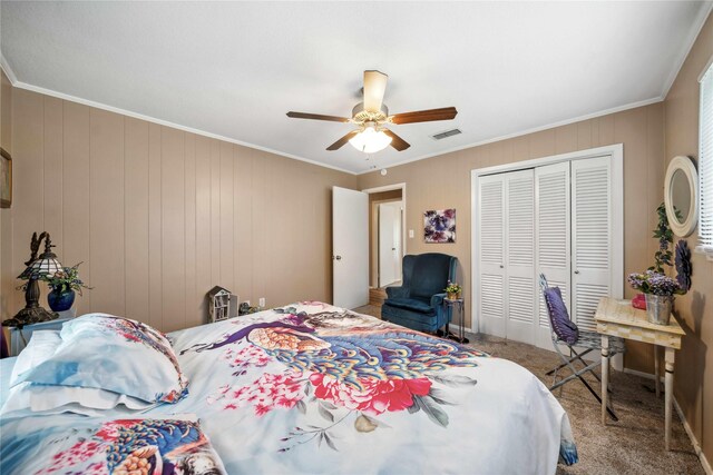 7223 Fm 2494, Athens, TX 75751 - carpeted bedroom featuring a closet, ornamental molding, and ceiling fan
