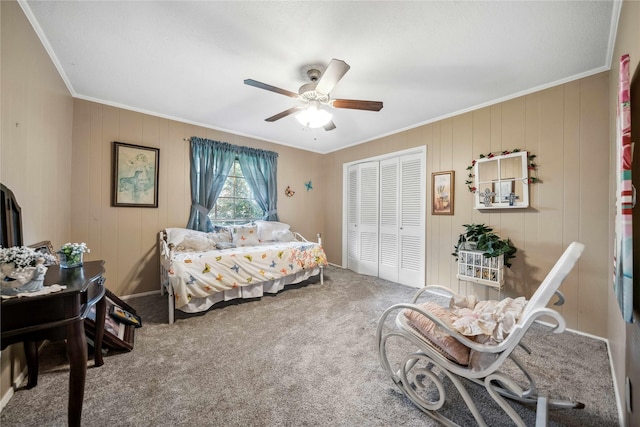 7223 Fm 2494, Athens, TX 75751 - bedroom with crown molding, a closet, carpet floors, and ceiling fan