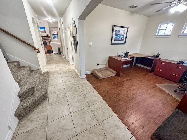 4317 Bay Meadow Dr, Denton, TX 76210 - office featuring light tile patterned flooring, a ceiling fan, and baseboards