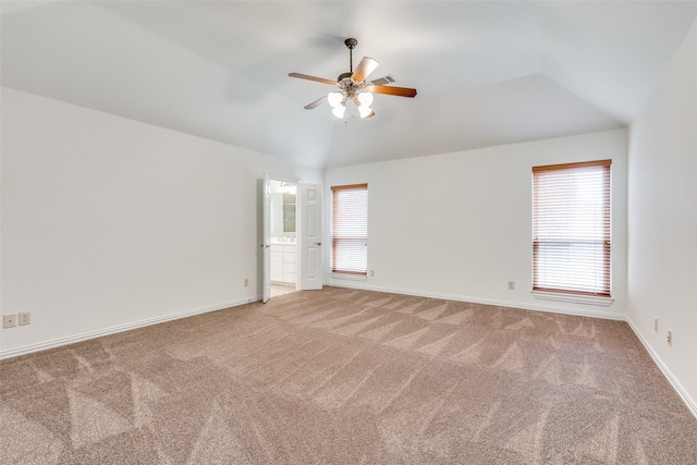 3209 S Bay Breeze Ln, Fort Worth, TX 76179 - unfurnished room featuring light carpet, ceiling fan, vaulted ceiling, and baseboards