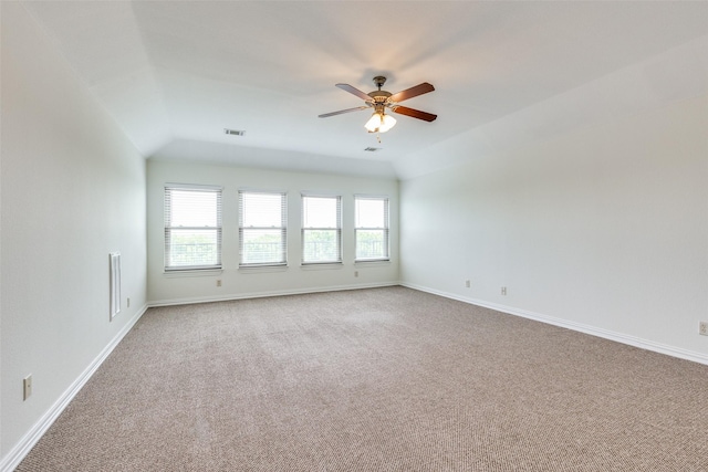 3209 S Bay Breeze Ln, Fort Worth, TX 76179 - empty room featuring carpet flooring, a ceiling fan, vaulted ceiling, and baseboards