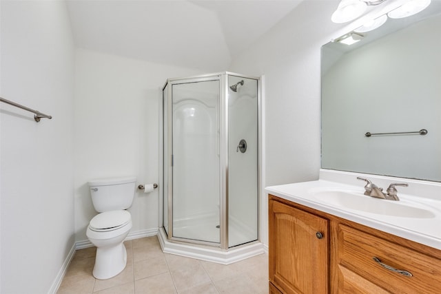 3209 S Bay Breeze Ln, Fort Worth, TX 76179 - full bathroom with a stall shower, toilet, tile patterned flooring, vanity, and baseboards