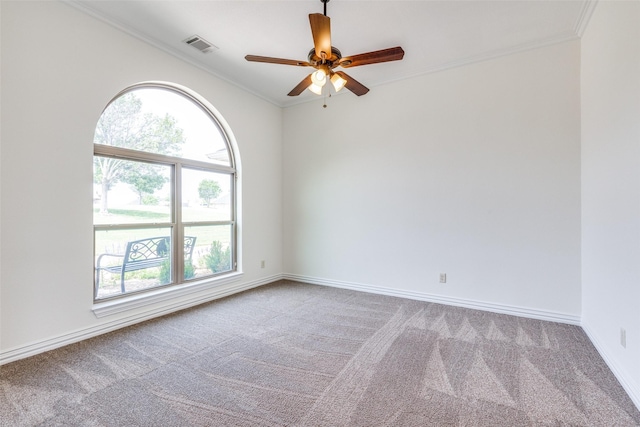 3209 S Bay Breeze Ln, Fort Worth, TX 76179 - carpeted spare room featuring healthy amount of natural light, ornamental molding, ceiling fan, and baseboards