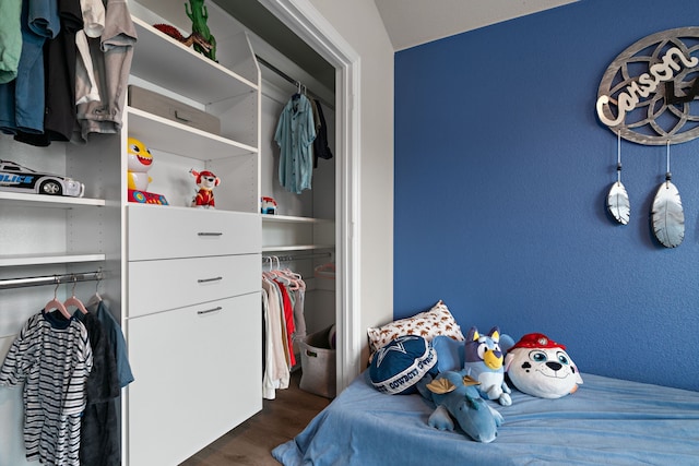 3112 Kingsgarden Rd, Denton, TX 76207 - bedroom featuring dark wood-style floors and a closet