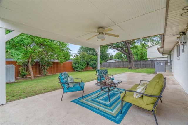 view of patio / terrace featuring a ceiling fan