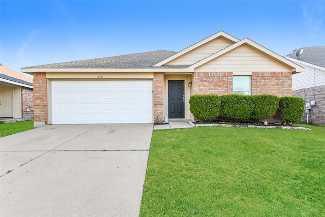 4913 Creek Ridge Trl, Fort Worth, TX 76179 - ranch-style home with brick siding, driveway, a garage, a front yard, and roof with shingles