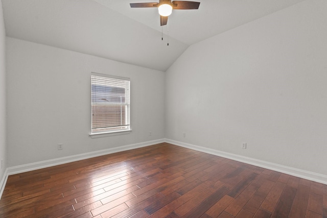 2100 Tremont Ave, Fort Worth, TX 76107 - empty room featuring lofted ceiling, dark wood-style floors, a ceiling fan, and baseboards