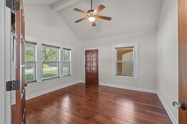 2100 Tremont Ave, Fort Worth, TX 76107 - foyer entrance featuring beamed ceiling, hardwood / wood-style flooring, ceiling fan, baseboards, and high vaulted ceiling