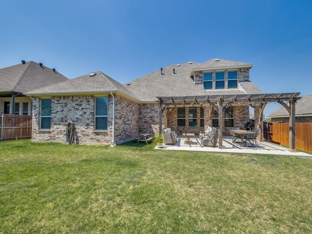 916 Timber Ridge Dr, Justin, TX 76247 - back of property featuring a pergola, brick siding, a patio area, and roof with shingles
