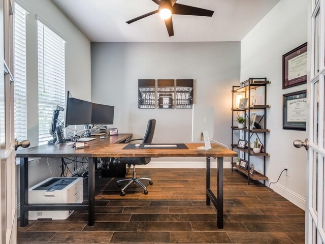 916 Timber Ridge Dr, Justin, TX 76247 - office space featuring wood tiled floors, a ceiling fan, and baseboards