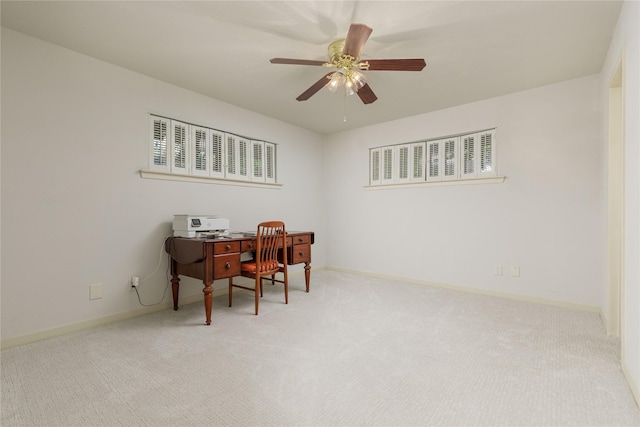 3212 Woodwind Ln, Dallas, TX 75229 - office area featuring carpet flooring, ceiling fan, and baseboards