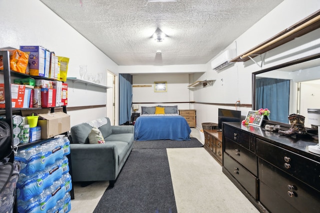 3812 Longmeadow Way, Fort Worth, TX 76133 - living area with a wall unit AC, carpet, and a textured ceiling