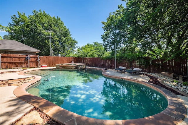 1112 Bayfield Dr, Denton, TX 76209 - view of pool with a patio area, a fenced backyard, and a pool with connected hot tub