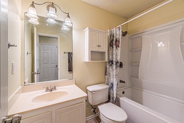 8110 Macgregor Dr, Arlington, TX 76002 - full bath with a textured wall, toilet, shower / bath combo, and vanity