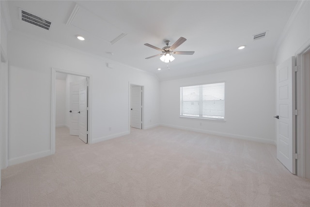 2301 Miramar Dr, Little Elm, TX 75068 - unfurnished bedroom with ornamental molding, light carpet, baseboards, a walk in closet, and recessed lighting