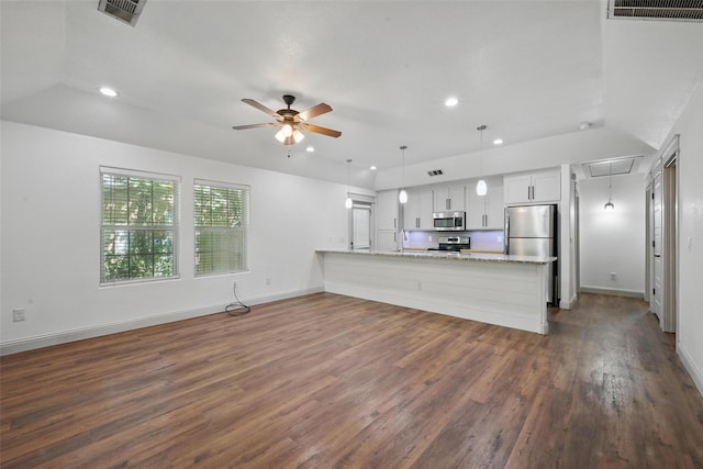 930 Baker St, Denison, TX 75020 - unfurnished living room with attic access, a ceiling fan, dark wood-style flooring, recessed lighting, and a sink