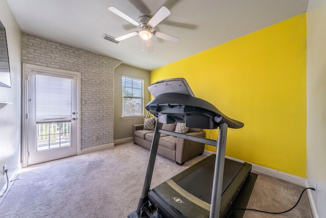 1005 Caudle Ln, Savannah, TX 76227 - workout area featuring carpet flooring, a ceiling fan, and baseboards