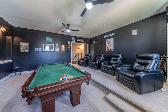 1005 Caudle Ln, Savannah, TX 76227 - recreation room featuring ceiling fan, carpet floors, pool table, and baseboards