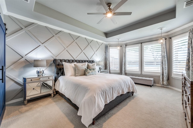 1912 Sunny Side Dr, Little Elm, TX 75068 - bedroom featuring baseboards, carpet floors, a ceiling fan, and a tray ceiling