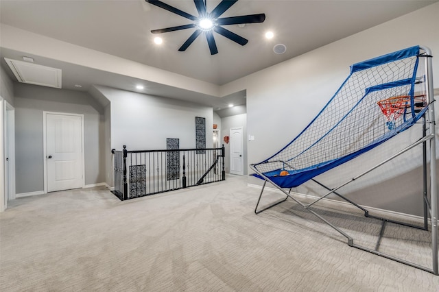 1912 Sunny Side Dr, Little Elm, TX 75068 - unfurnished room with a ceiling fan, carpet floors, baseboards, an upstairs landing, and recessed lighting