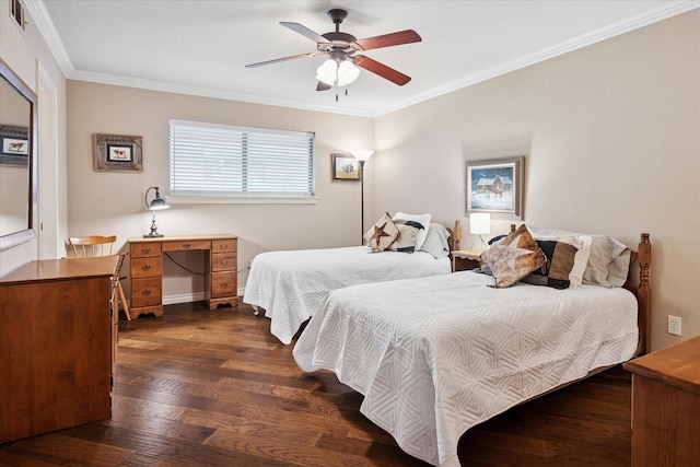 4322 Glenaire Dr, Dallas, TX 75229 - bedroom featuring ornamental molding, dark wood-style floors, and a ceiling fan