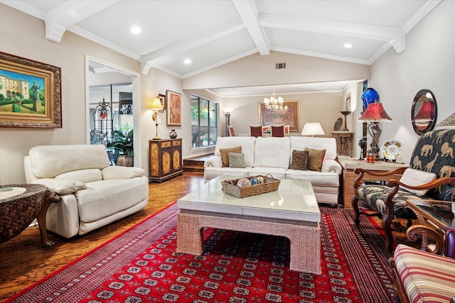 4322 Glenaire Dr, Dallas, TX 75229 - living area featuring wood finished floors, a chandelier, recessed lighting, and crown molding