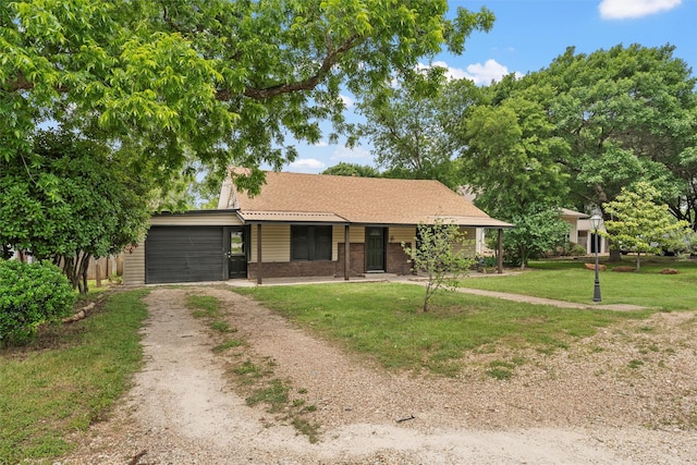 306 N Bordon St, Lorena, TX 76655 - ranch-style home with driveway, an attached garage, a front lawn, and a chimney