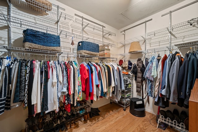 2305 Worthington St Unit 328, Dallas, TX 75204 - walk in closet featuring wood finished floors and attic access